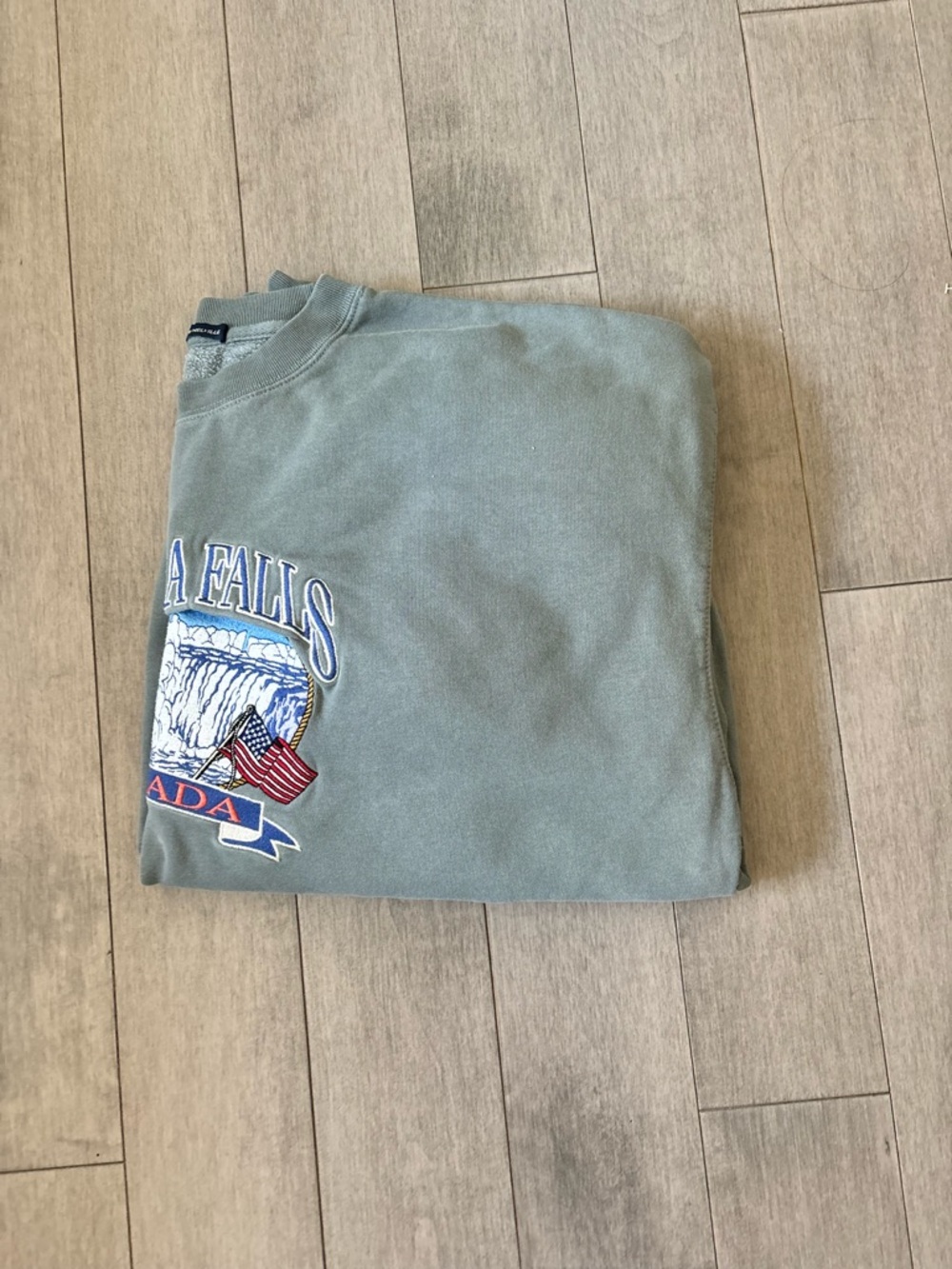 Brandy Melville Sage Green Crewneck Sweater with Niagara Falls Graphic